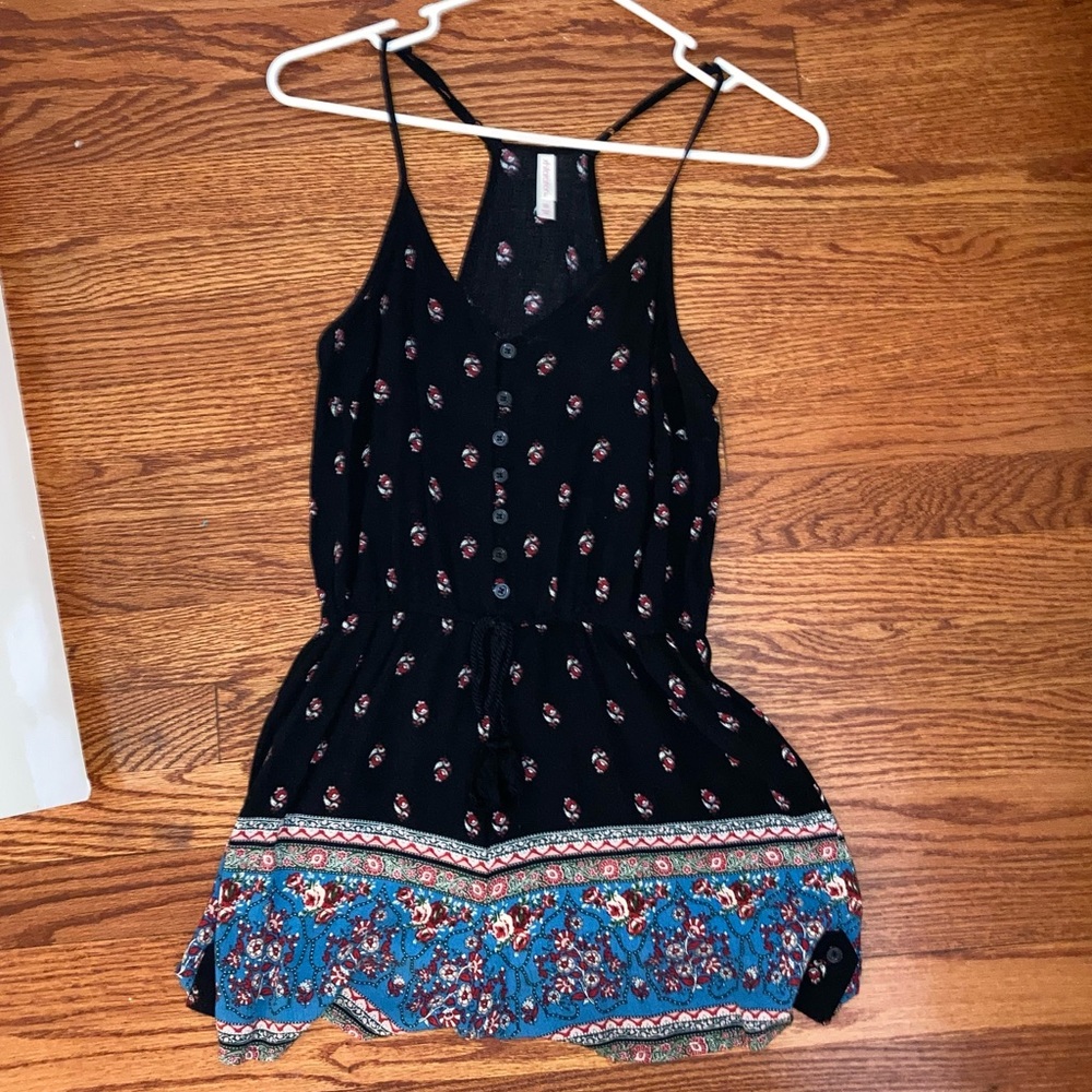 Black boho print romper